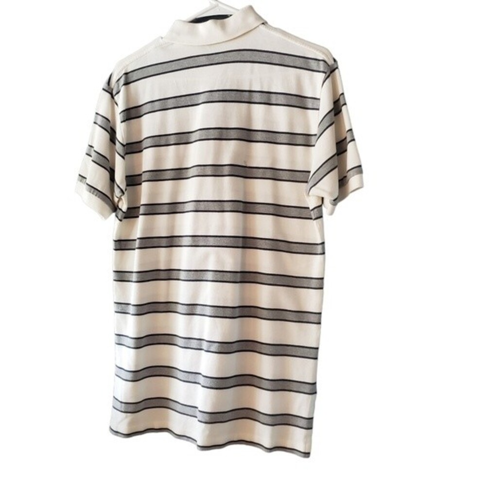 Polo by Ralph Lauren White Gray Black Stripes Short Sleeve Texture Knit Shirt M - Picture 4 of 5